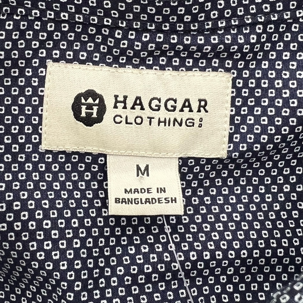 NWT Haggar Button Down Long Sleeve Shirt Navy With White Dots Size Medium - Picture 3 of 11